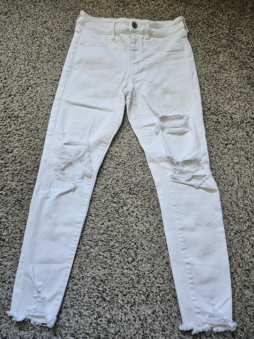 🌺American Eagle Outfitters Distressed White Skinny Denim Jegs with Stretch 6